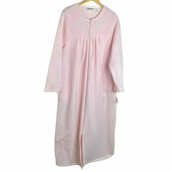 Vintage Adonna Robe pink white long full zip textured‎ floral NEW - Picture 1 of 8